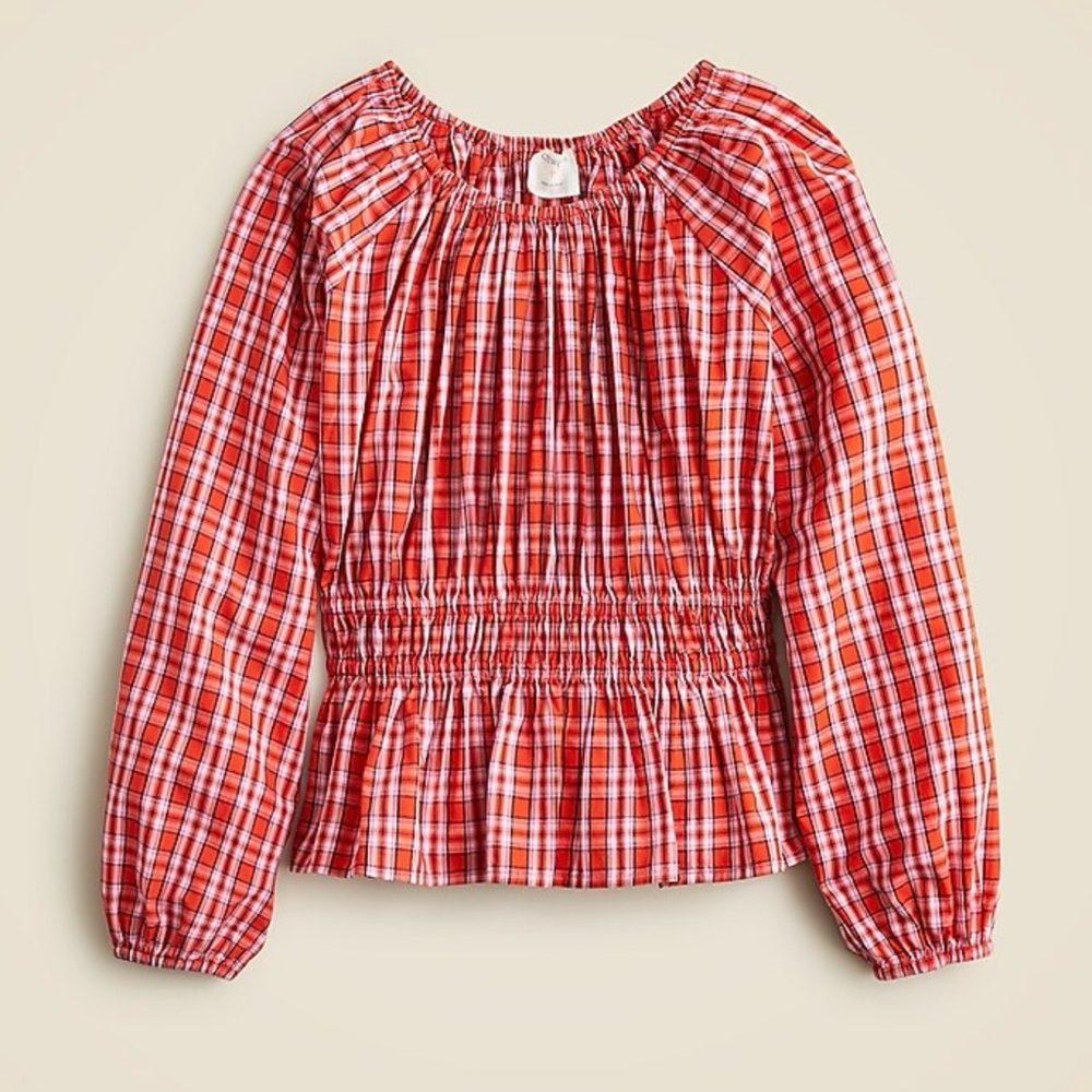 J. Crew Crewcuts Peplum Red Plaid Girls Top - size 14